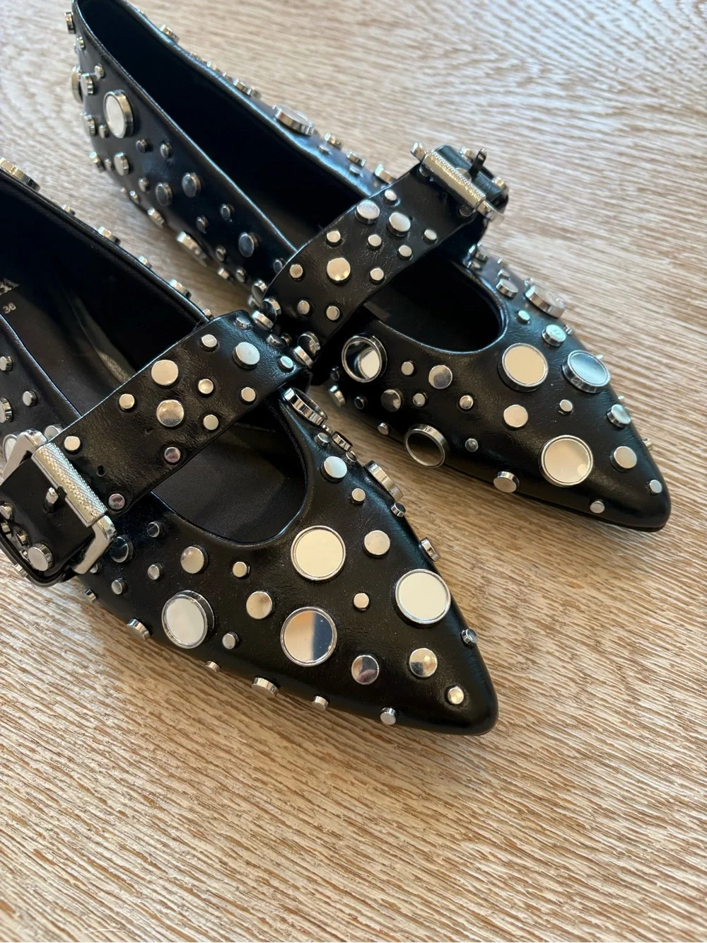 NWT Zara Black Mary Jane Flats Mirror Discs And Studs - Picture 8 of 8